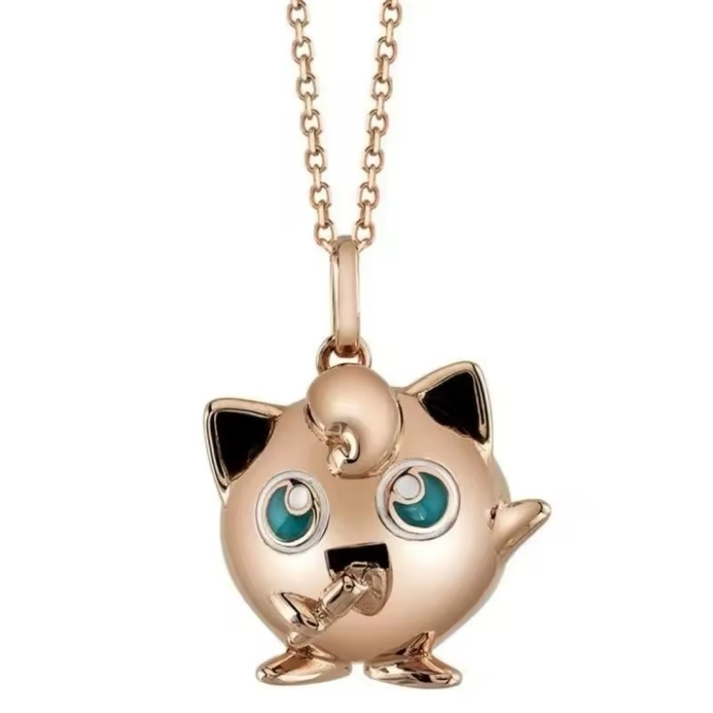 585 Rose Gold Over Sterling Silver Pokemon Jiggly Puff Pendant Unisex Necklace - Picture 2 of 3